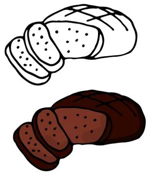A loaf of black round bread, and sliced pieces of bread. Stock Illustration