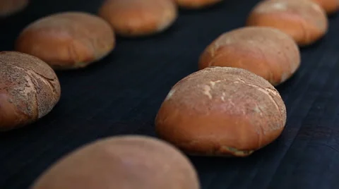 A loaf of bread at the bakery  on the production line Stock Footage 58085176