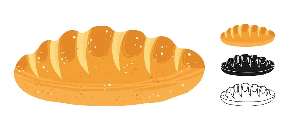 Loaf bread baking bread icon set bun baked pastry wheat doodle outline Stock Illustration