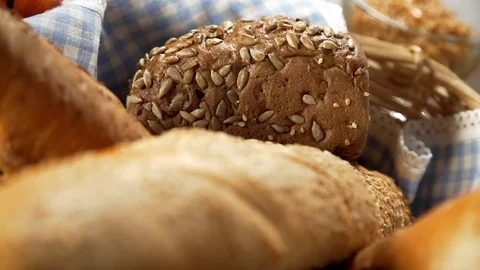 Loaf of bread in the basket, bakery products, fresh bakery Stock Footage 72978394
