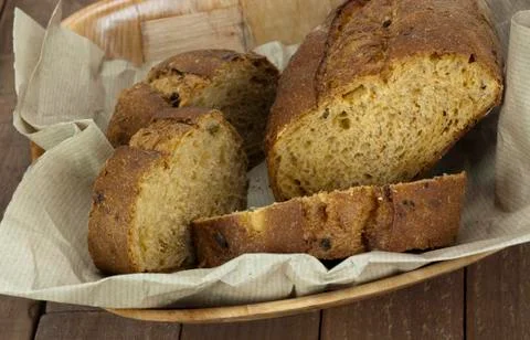 Loaf of bread in a basket Stock Photos