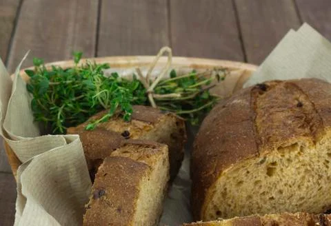 Loaf of bread in a basket Stock Photos
