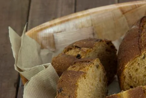 Loaf of bread in a basket Stock Photos