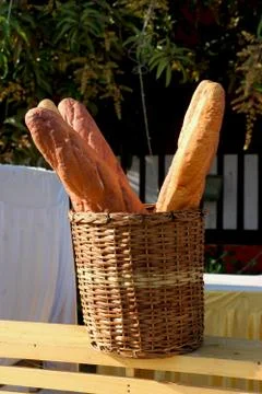 Loaf of bread in basket Stock Photos