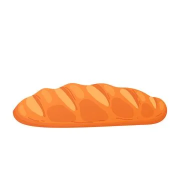 Loaf of bread in flat design. Tasty white wheat baguette with crispy. Vector  Stock Illustration