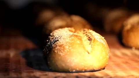 Loaf of bread on the production line in the bakery.  Bread  food production Stock Footage 88620438