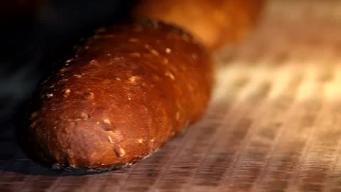 Loaf of bread on the production line in the bakery.  Bread  food production Stock Footage 88620466