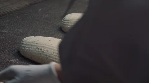 Loaf of bread on the production line in the baking industry. Making a loaf of Video stock 120746347