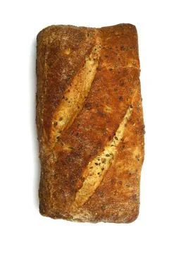 Loaf of bread with seeds on white background Stock Photos