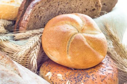 Loaf bread sliced crispy rolls Stock Photos
