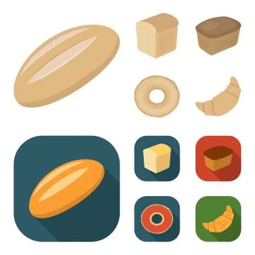 Loaf cut, bagel, rectangular dark, half a loaf. Bread set collection icons in Stock Illustration
