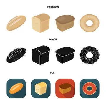 Loaf cut, bagel, rectangular dark, half a loaf. Bread set collection icons in Stock Illustration