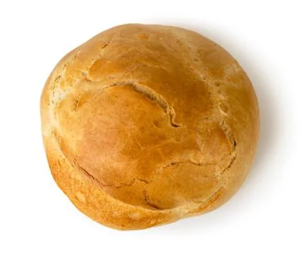 A loaf of fresh bread on a white. The view from the top. Stock Photos