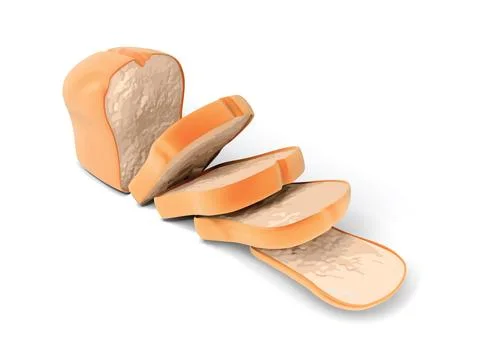 A loaf of fresh wheat sliced bread 3D Stock Illustration