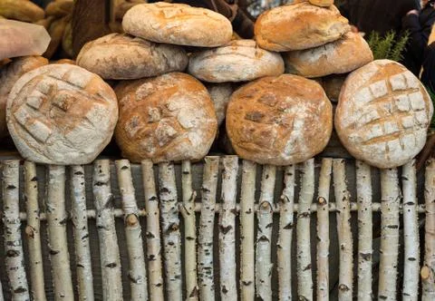 The  loaf of rustic bread traditionally roasted. Stock Photos