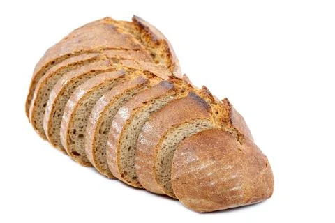 Loaf of sliced bread on white background. Stock Photos