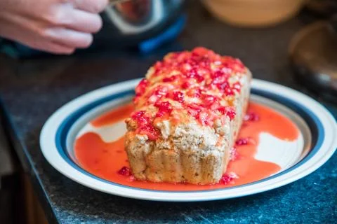 Loaf with strawberry glaze Stock Photos