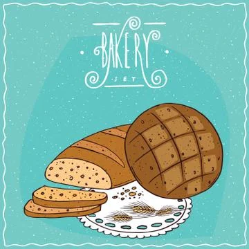 Loaf wheat bread and round rye bread Stock Illustration