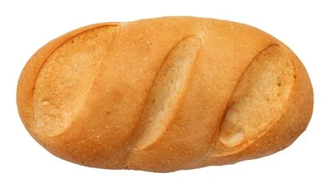 A loaf of wheat bread with cuts on a white background. View from above. Bak.. Stock Photos