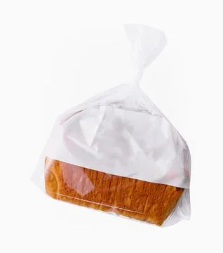 Loaf of wheat bread in plastic bag isolated Stock Photos