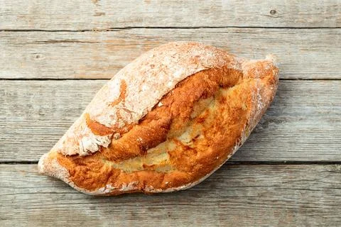 Loaf of  wheat hearth bread . Top view Stock Photos