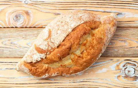 Loaf of  wheat hearth bread . Top view Stock Photos