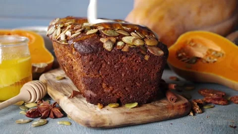 Loafed Pumpkin bread Stock Footage 167855160