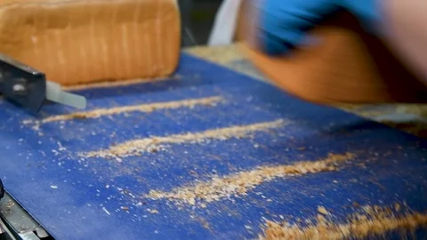 Loafs of bread in a bakery on an automated conveyor belt Vidéo 196609298