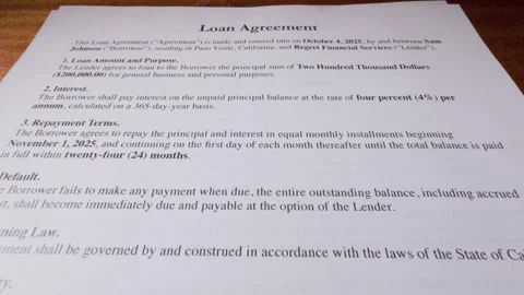 Loan Agreement Document Contract Paperwork Financial Form 1 Stock Footage 318423267