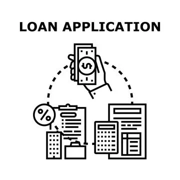 Loan application process with financial documents and money Stock Illustration