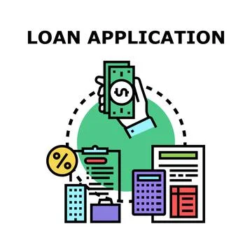 Loan application process with financial documents and money Stock Illustration