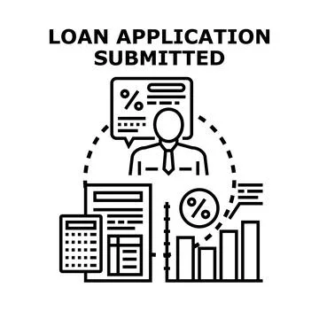 Loan application submission process with financial documents and analysis Stock Illustration