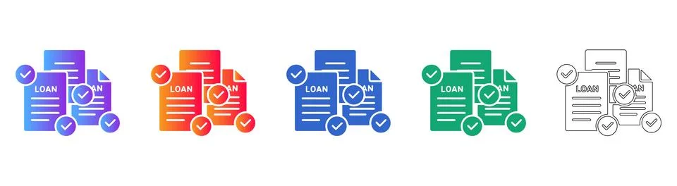 Loan Approval Document Icon Set Illustration