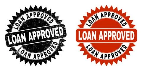 LOAN APPROVED Black Rosette Stamp Seal with Unclean Style Stock Illustration