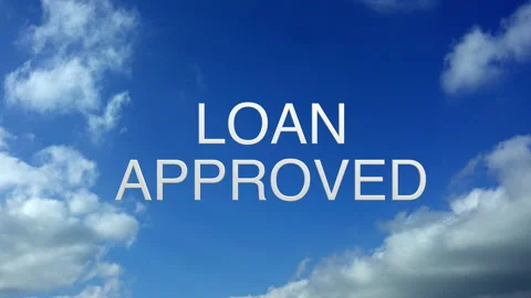 Loan Approved text and blue sky with timelapse white clouds. Title. Stock Footage 238076786