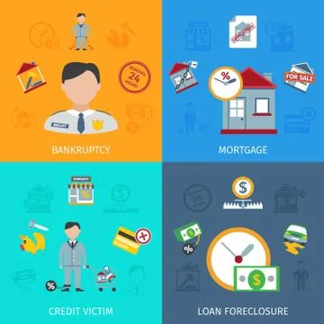 Loan Foreclosure Icons Set Stock Illustration