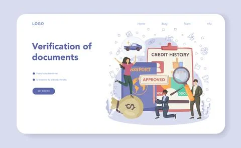 Loan manager checking credit web banner or landing page. Bank employee Stock Illustration