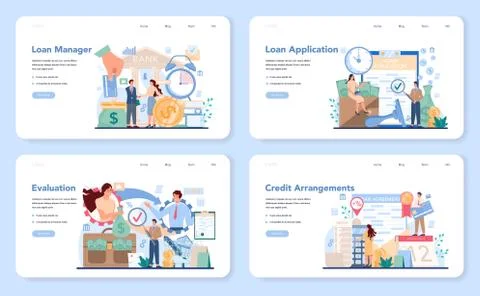 Loan manager web banner or landing page set. Bank employee Illustration