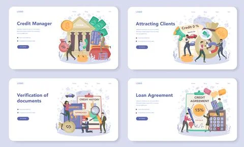 Loan manager web banner or landing page set. Bank employee that work Illustration