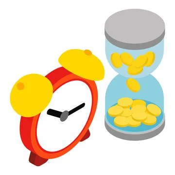 Loan repayment icon isometric vector. Alarm clock and hourglass with coin inside Ilustração Stock