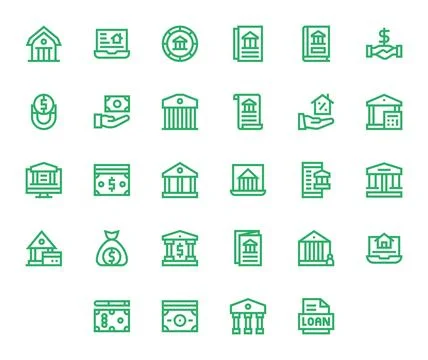 Loan Vector Icon Set with 28 Bold Line High Resolution Editable Graphics Illustrazione stock