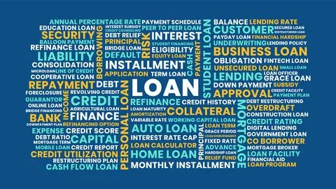 Loan Word Cloud design, credit and repayment loan WordCloud with collateral.. Illustration