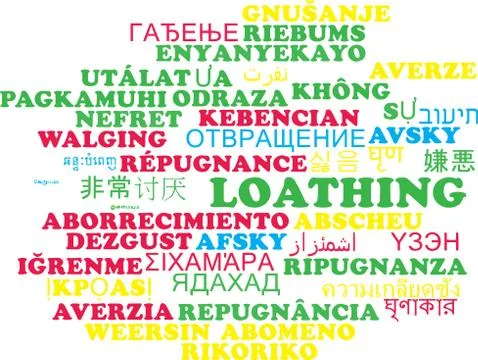 Loathing multilanguage wordcloud background concept Stock Illustration
