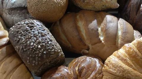 Loaves of bread with buns Stock Footage 155162646