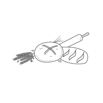 Loaves of bread in doodle style. Hand drawn vector illustration. Stock Illustration