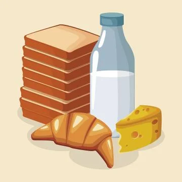 Loaves stack with milk bottle and croissant 스톡 일러스트