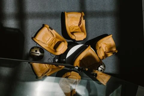 Lobby equip with massage sofas for guest.shadow on the floor and reflection o Stock Photos