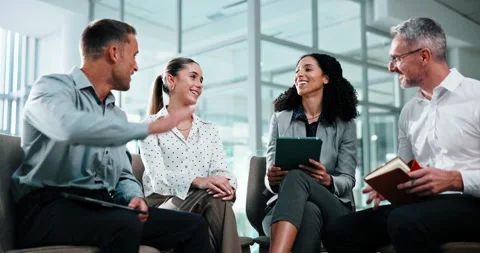 Lobby, high five and business people with tech for teamwork, project Stock Footage 341509485
