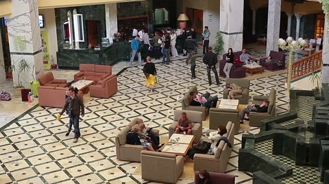 Lobby of three star hotel in Monastir, Tunisia Stock Footage 39980587