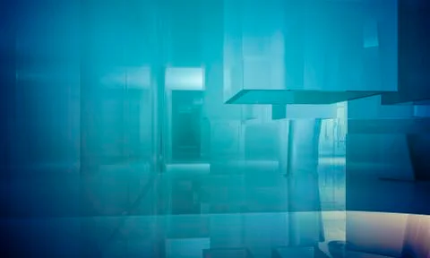 Lobby.empty office with columns and large windows, indoor building. business  Ilustración de archivo